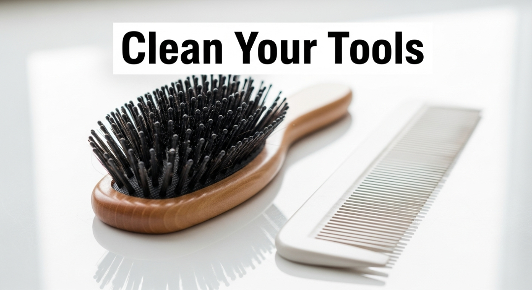 Clean hairbrush and comb on a spotless surface.