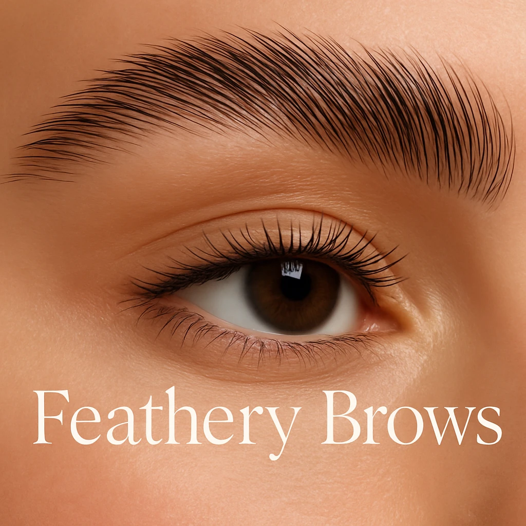 A close-up of a perfectly styled soap brow, with hairs brushed upwards for a feathery, laminated effect.