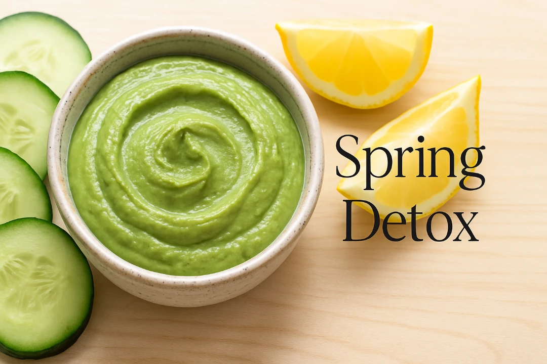 Green avocado and matcha mask for spring skin detox.