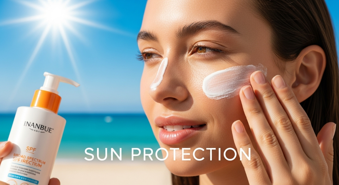 Person applying sunscreen for sun protection