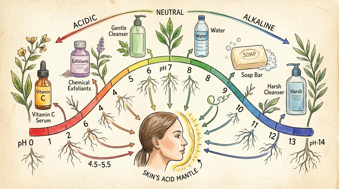 pH scale illustration for skincare products and the acid mantle.
