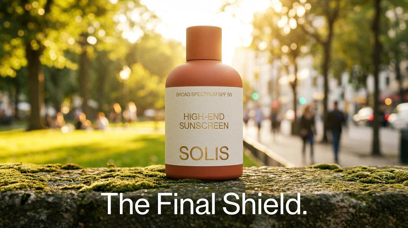 Broad-spectrum sunscreen bottle for protection against UV and blue light.