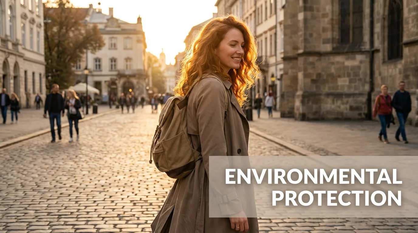 Healthy, shiny hair being protected from environmental factors in a bright city setting.