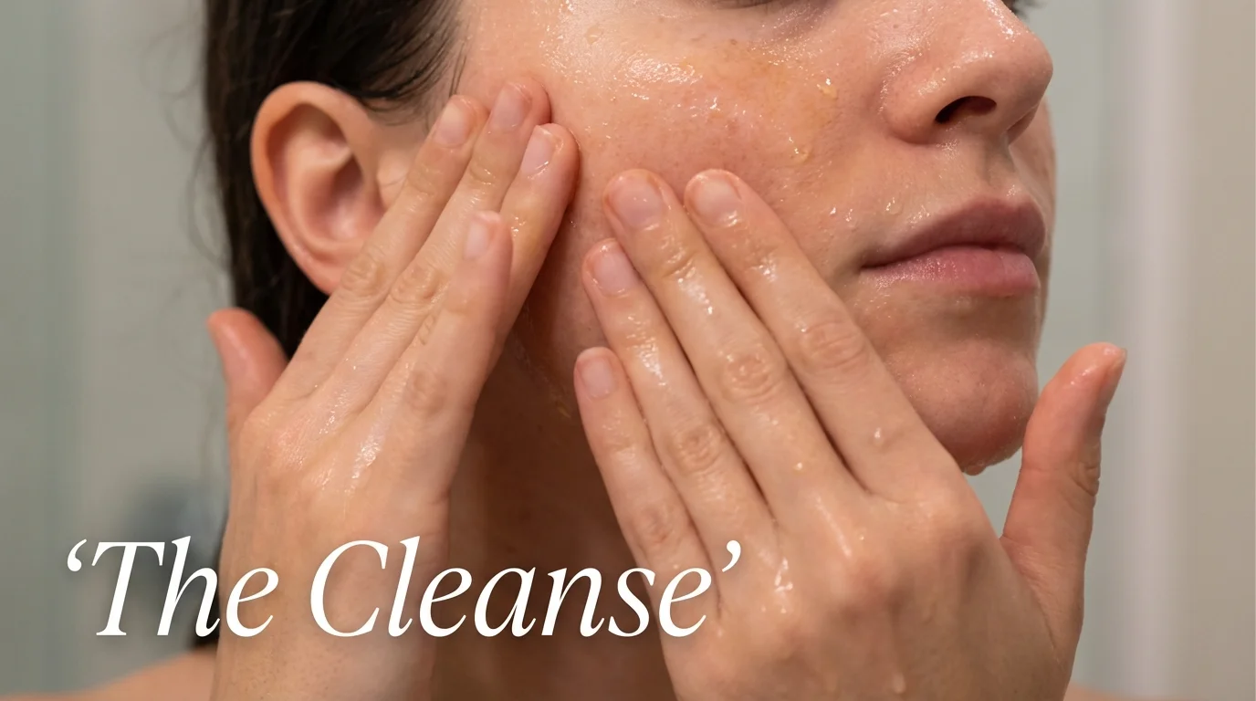Close-up of a double cleansing process with a focus on texture.