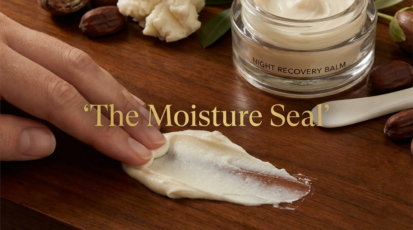 Texture shot of a thick, white occlusive night cream.