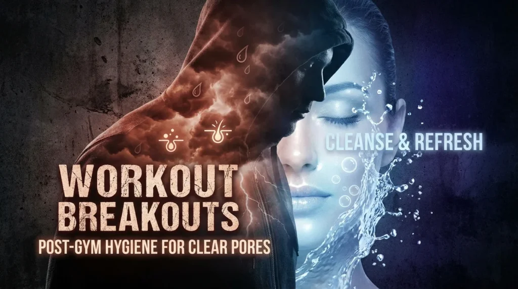 A woman washing her face after a high-intensity workout to prevent post-gym acne and maintain clear pores.