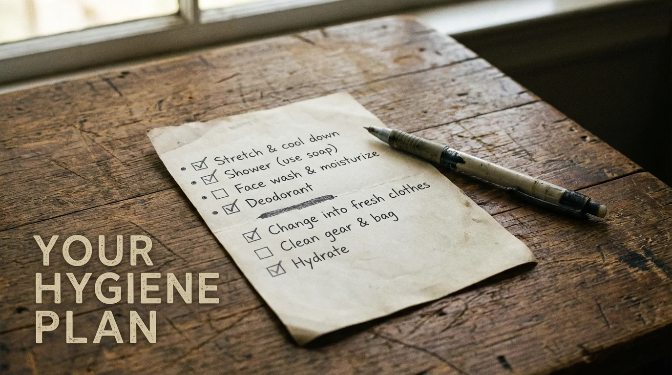 A structured checklist for a sustainable daily post-gym hygiene routine.