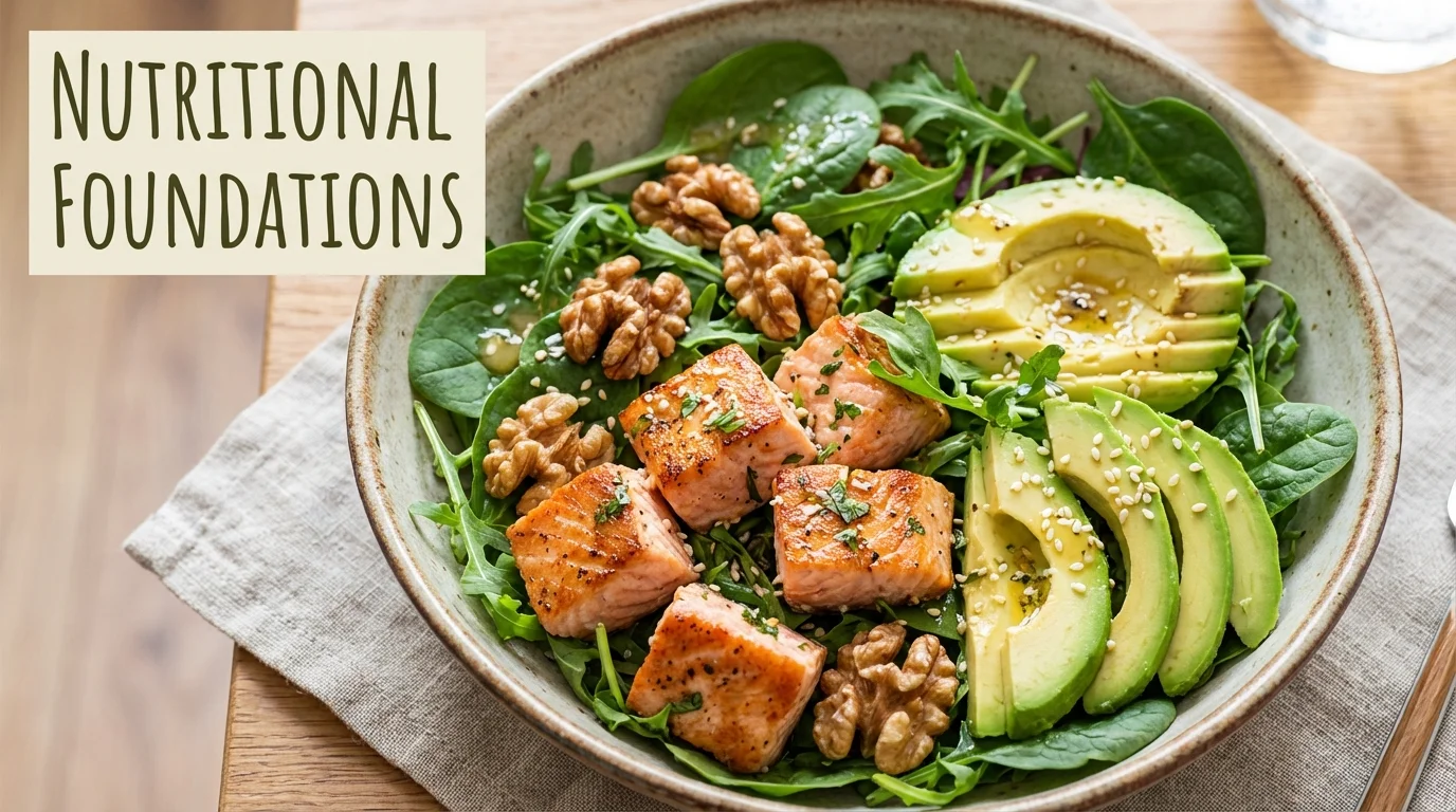 A healthy meal featuring foods rich in biotin, omega-3, and protein for nail growth.