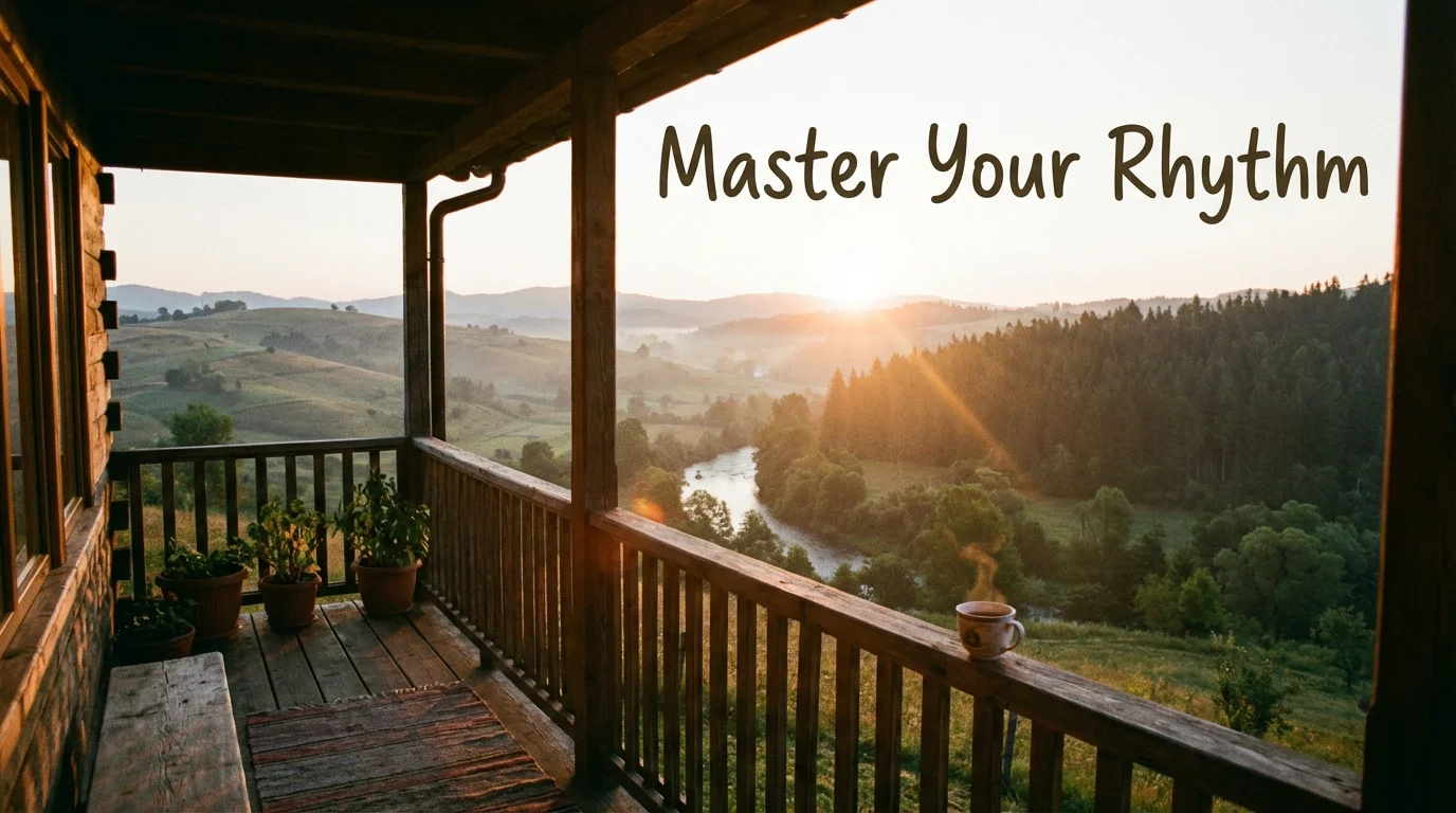 Golden morning sunlight illuminating a landscape to represent circadian rhythm alignment.