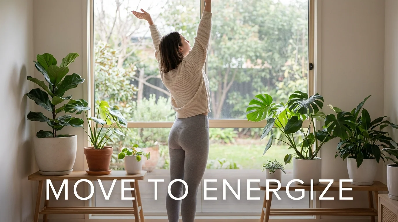 A person performing a gentle morning stretch to stimulate blood flow and energy.