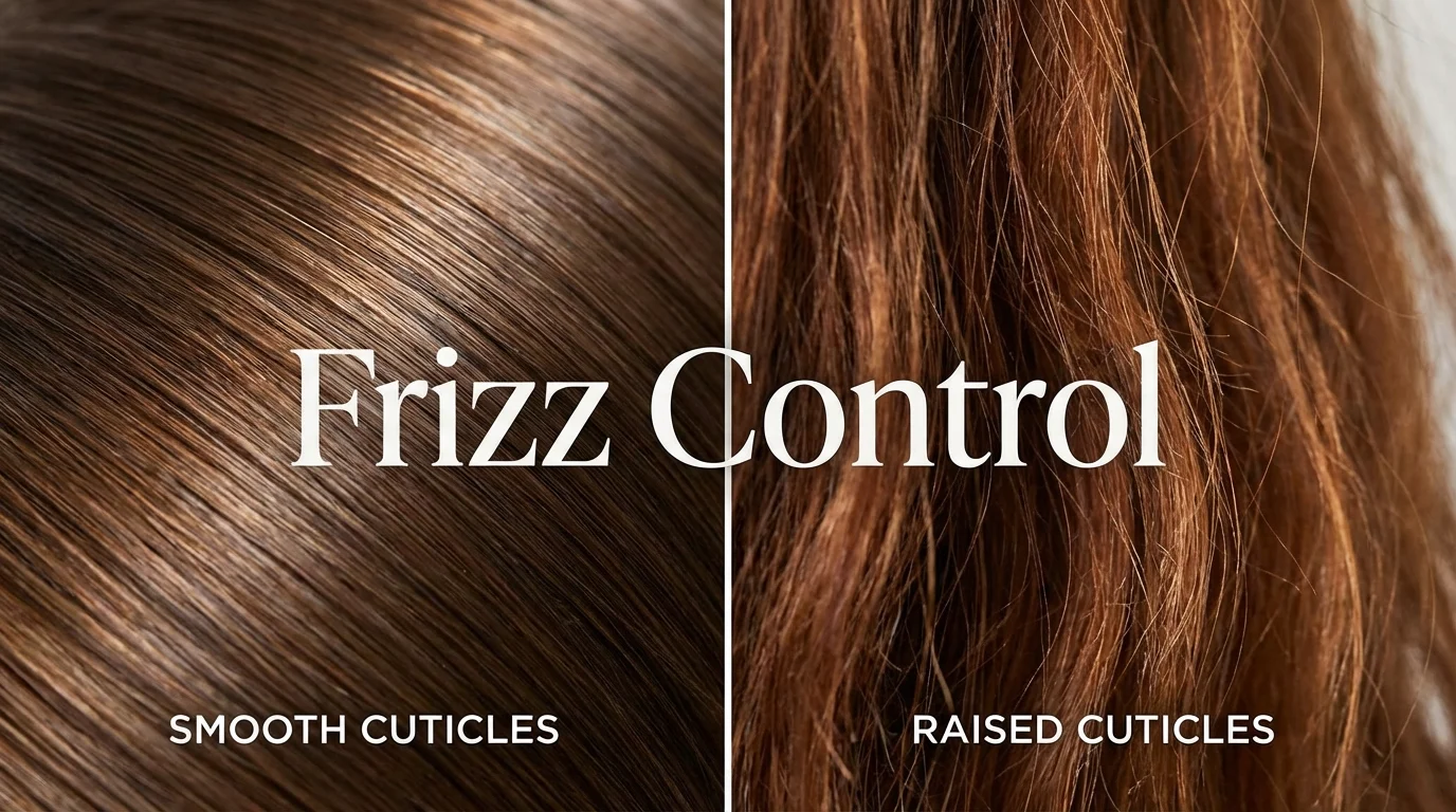 Detailed view of hair texture illustrating frizz and cuticle roughness.