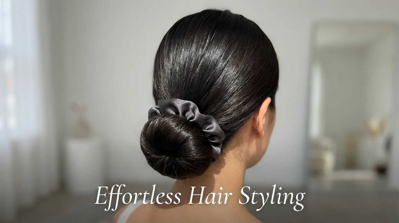 A polished low bun hairstyle suitable for a quick morning routine.