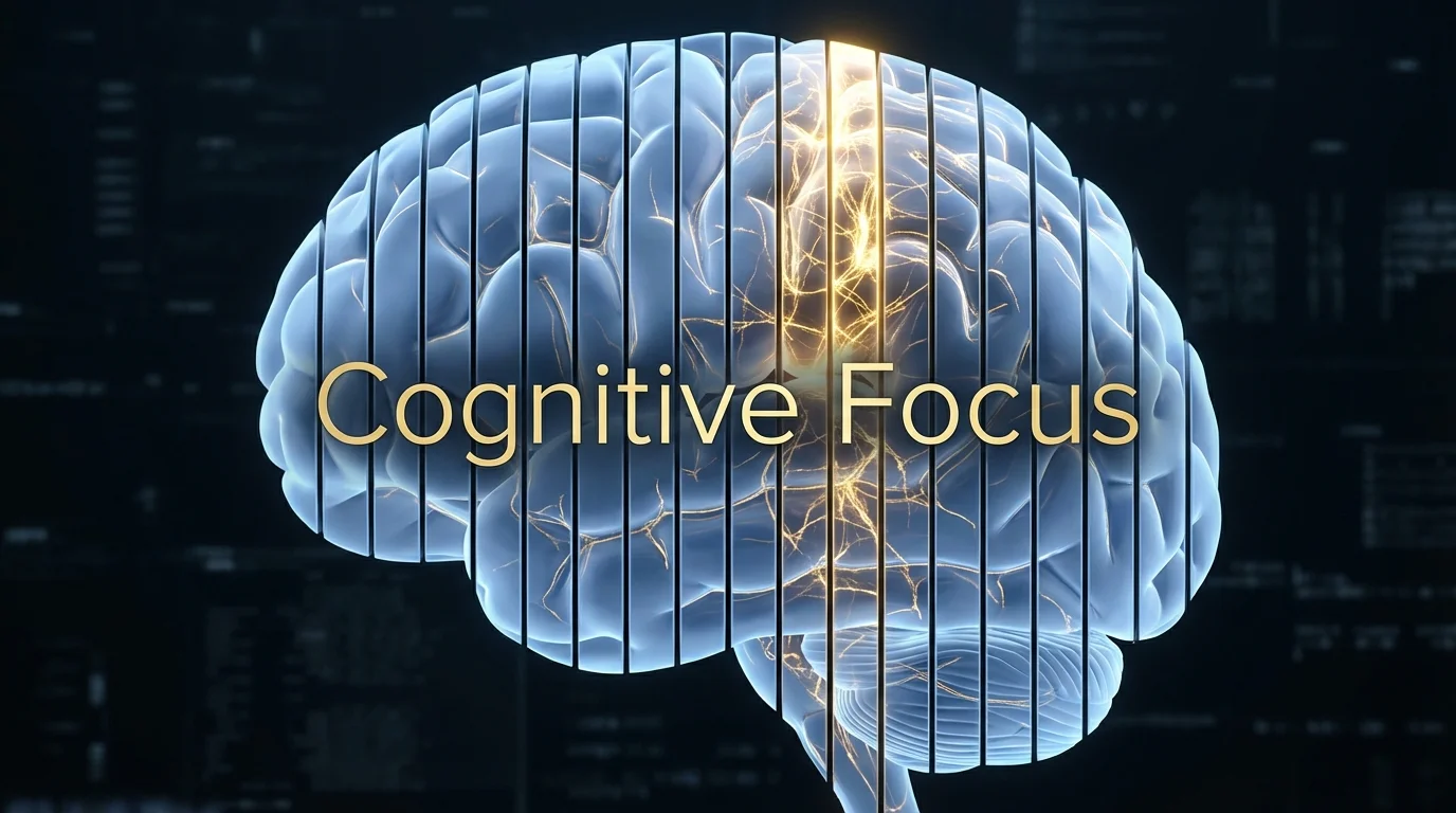 Illustration of a human brain with highlighted neural pathways representing short focus intervals.