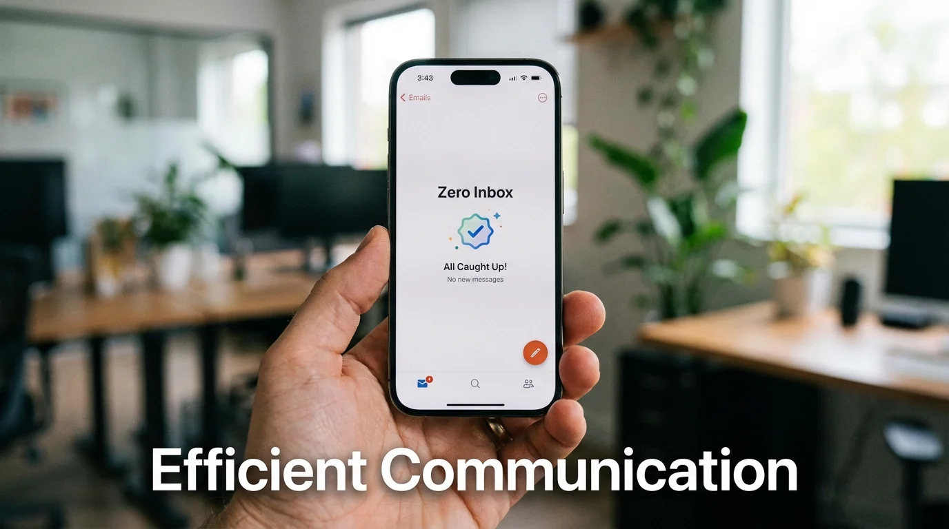 A smartphone screen showing an empty email inbox and efficient communication management.