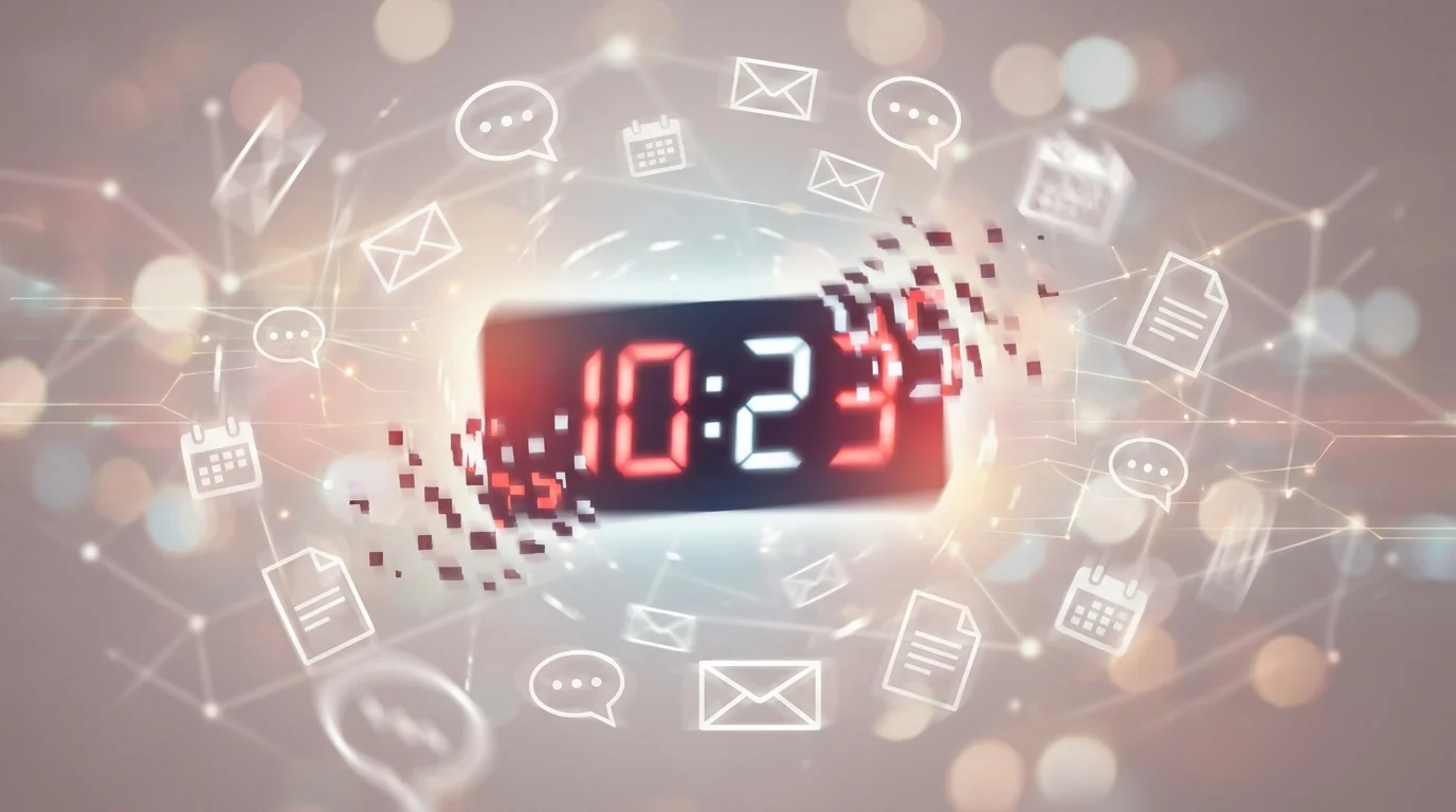 A conceptual image of a fragmented clock representing the cost of context-switching and interruptions.