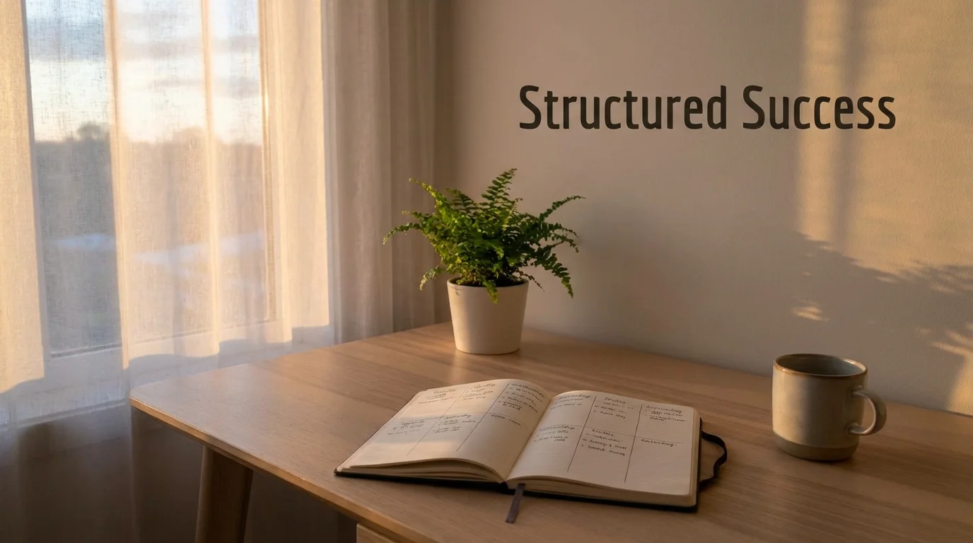 A clean and organized workspace reflecting a calm mind.