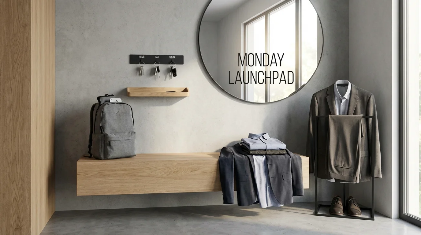 An organized entryway showing physical preparation for the work week.