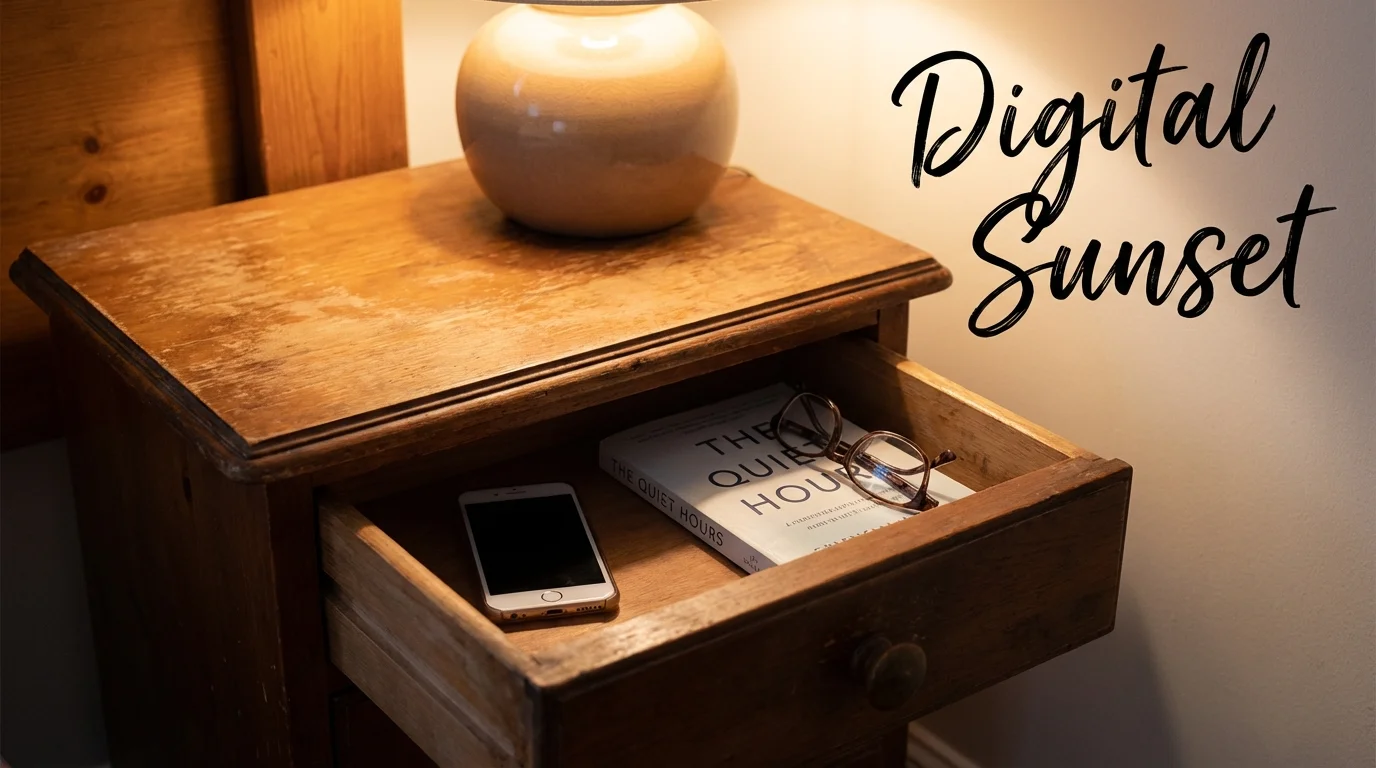 A bedroom nightstand emphasizing a digital detox before sleep.