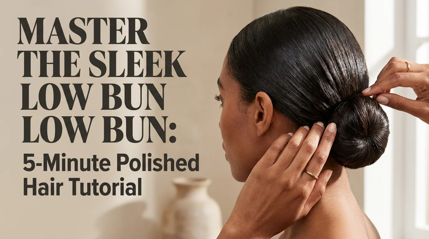 A woman showcasing a perfectly polished and sleek low bun hairstyle, highlighting a frizz-free and professional look.