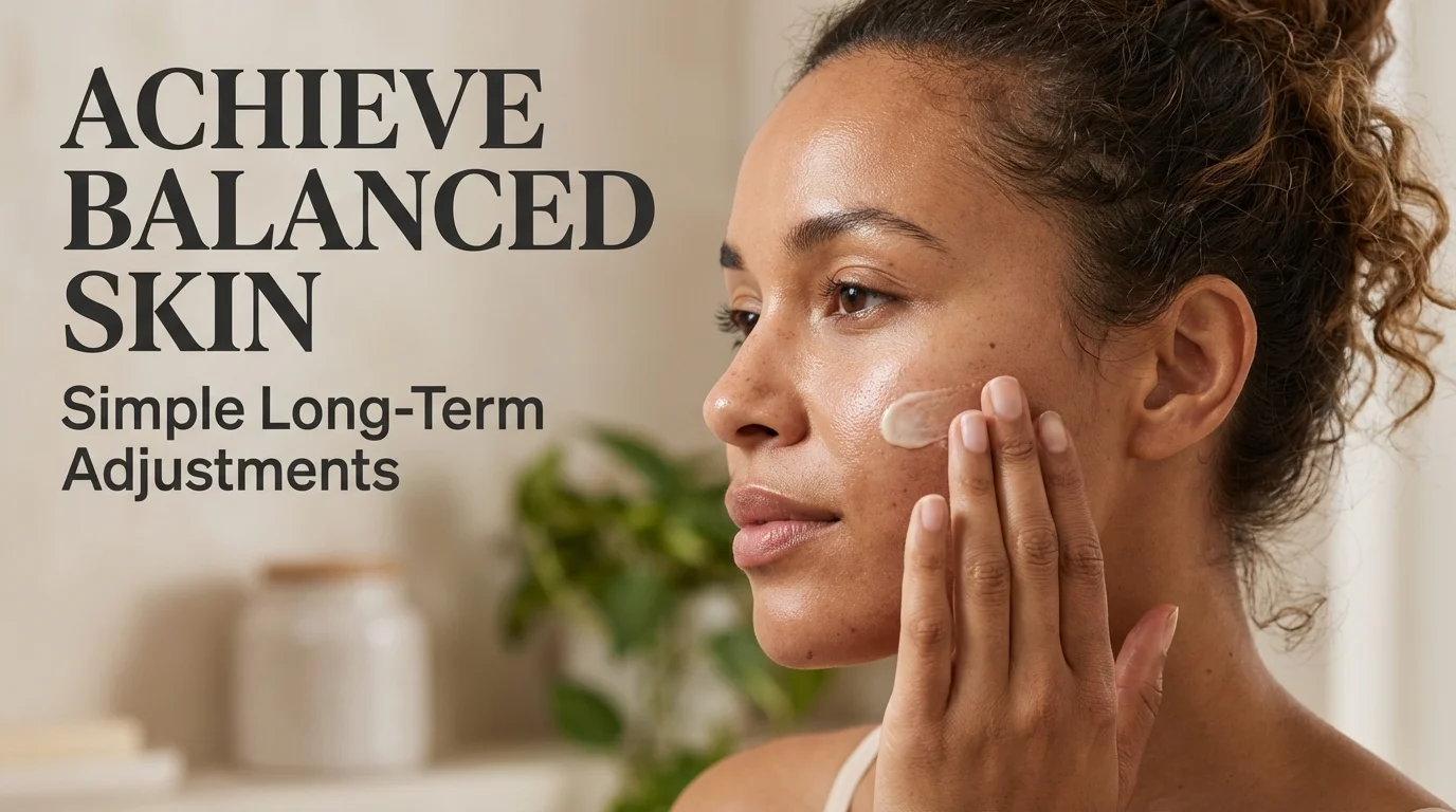 A person with a clear and radiant complexion applying a gentle moisturizer to achieve balanced skin over time.