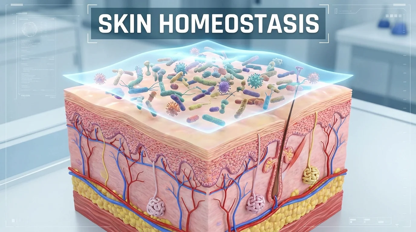 3D cross-section of healthy human skin showing the epidermal layers.
