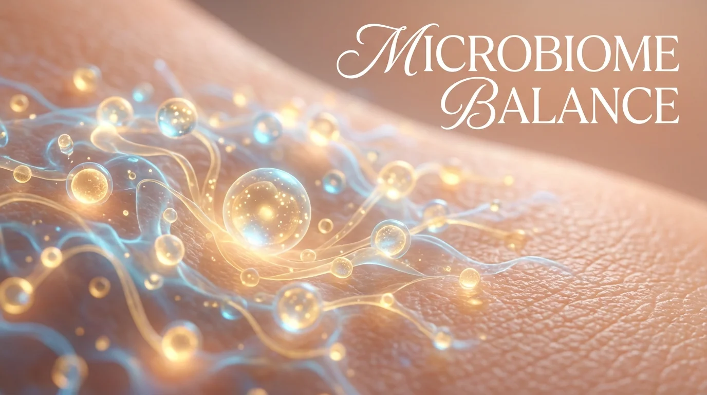 Conceptual image of the skin's microbiome showing beneficial bacteria.