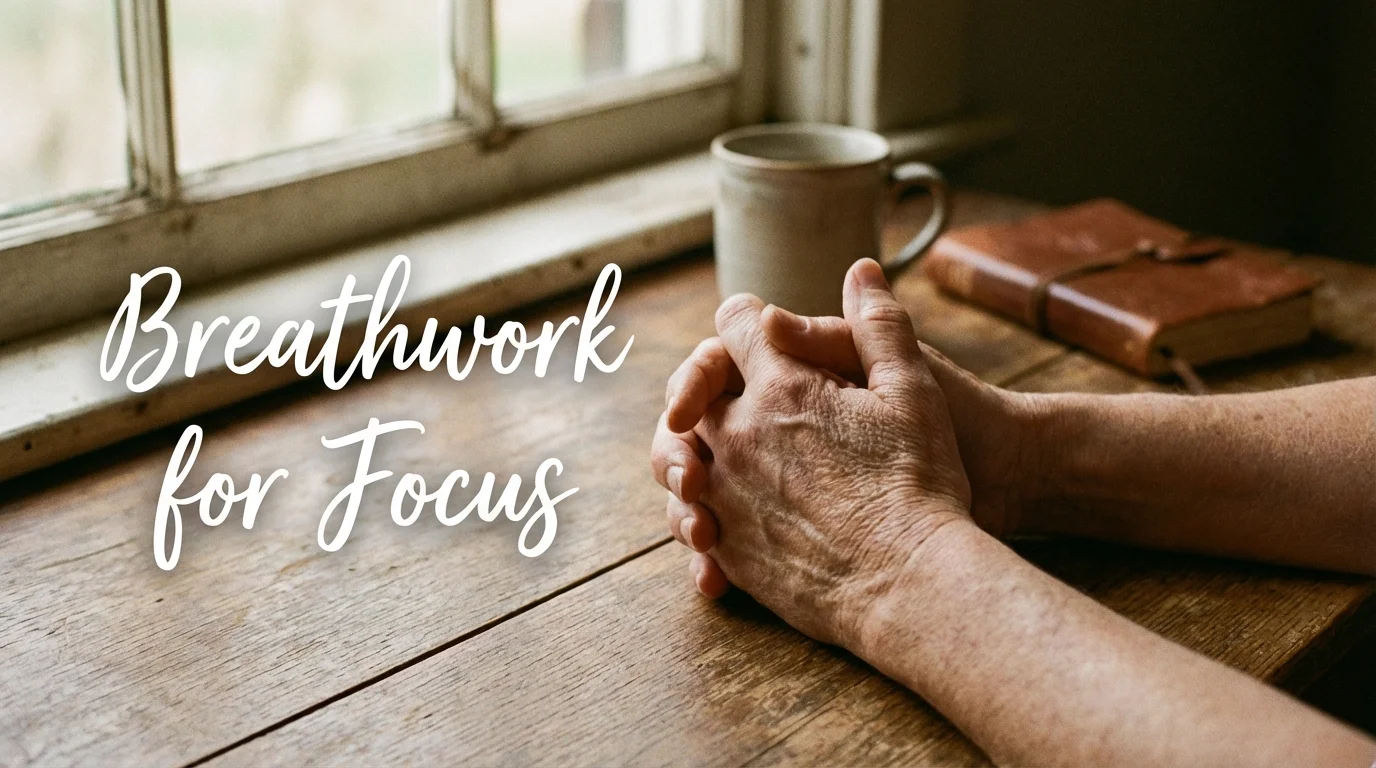 A professional practicing mindful breathing at their desk.