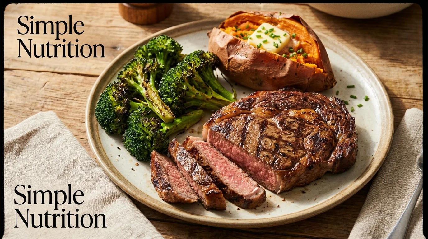 A high-protein, balanced meal showcasing simple nutrition for strength athletes.