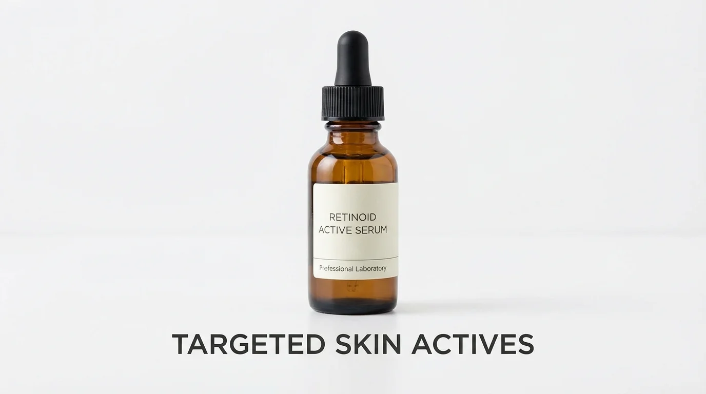 Amber dropper bottle of skincare serum representing active ingredients for aging skin.