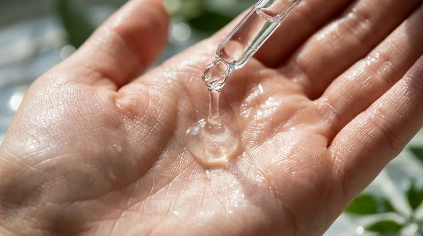 Close-up of hyaluronic acid serum for skin hydration.