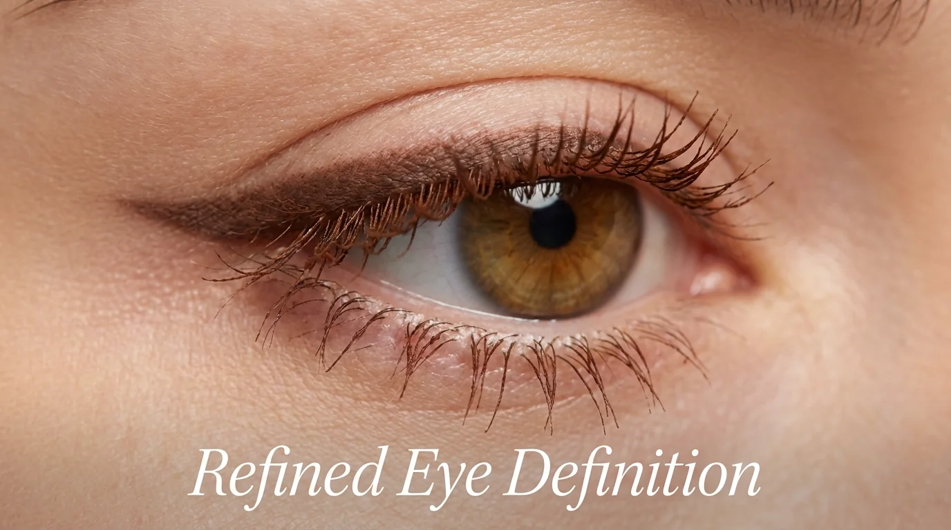 Soft brown eyeliner and mascara for a natural daytime eye look.