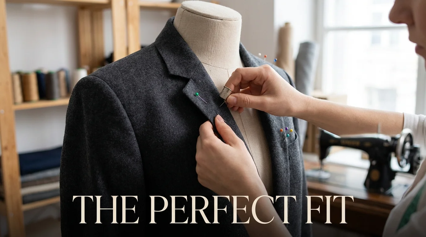 Professional tailoring being applied to a high-quality blazer.