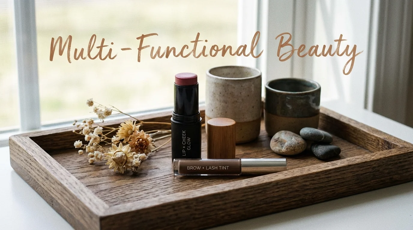 Multi-purpose makeup products like lip and cheek tints for efficiency.