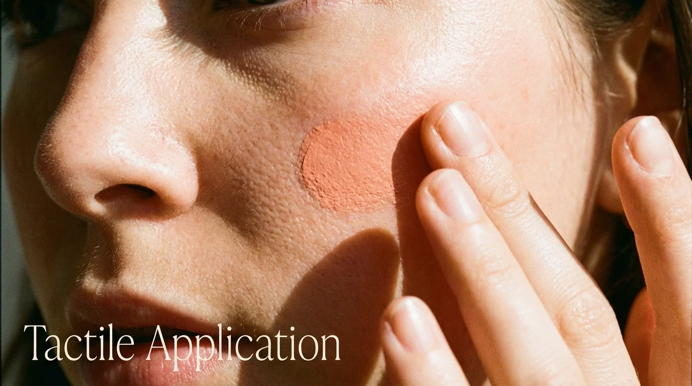 Using fingers to blend cream makeup products for a natural finish.