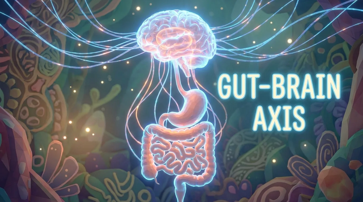 Illustration showing the connection between the gut microbiome and brain health.