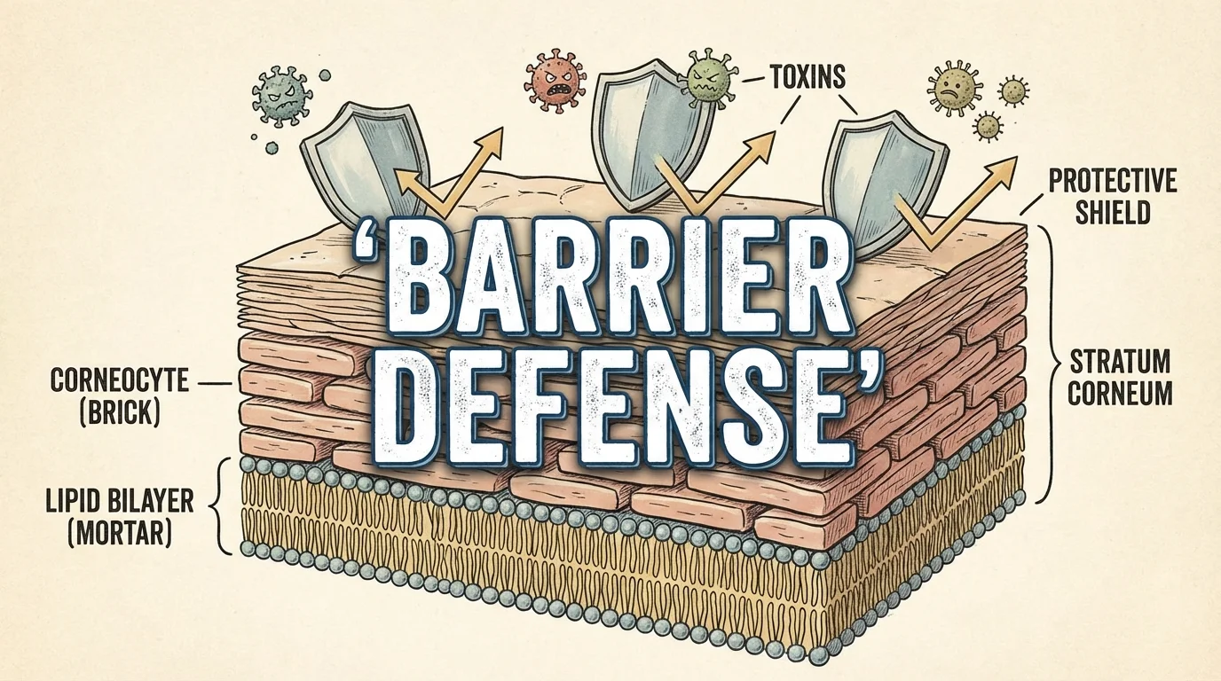 Diagram illustrating the skin barrier functioning as a shield against toxins.