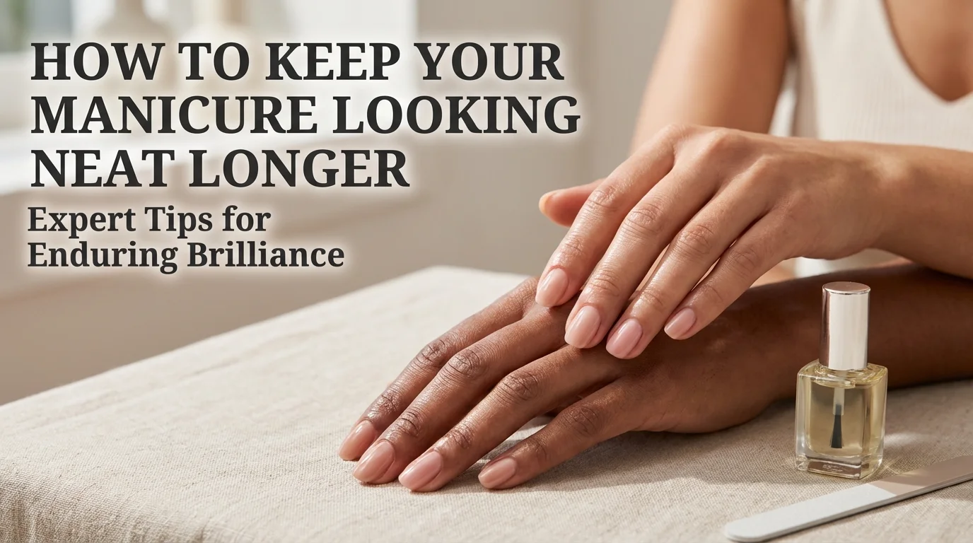 A close-up shot of a woman displaying a fresh, glossy professional manicure to demonstrate long-lasting nail care results.