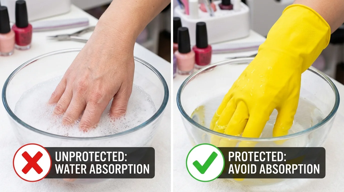 Comparison of water-exposed nails versus protected nails for manicure preparation.