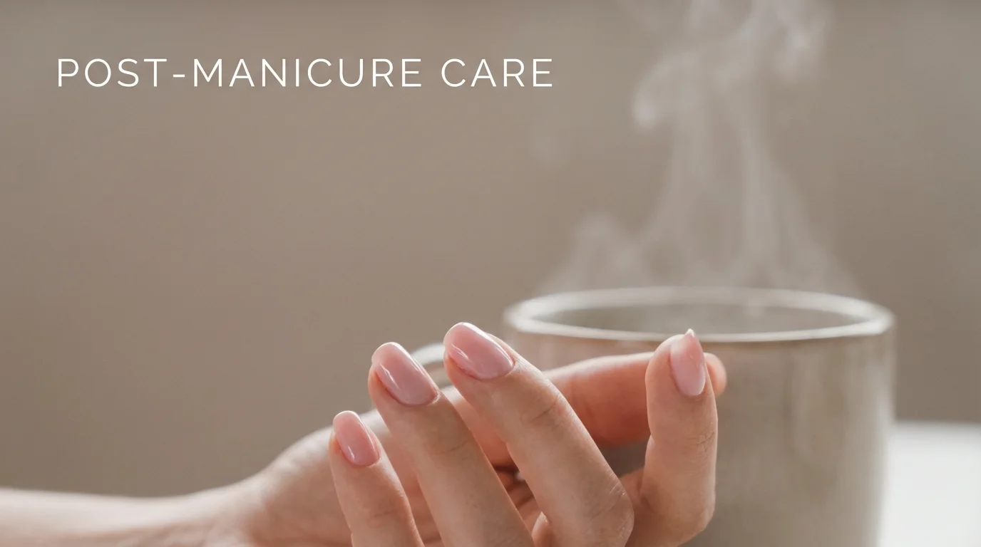 Freshly manicured hand avoiding heat and moisture.