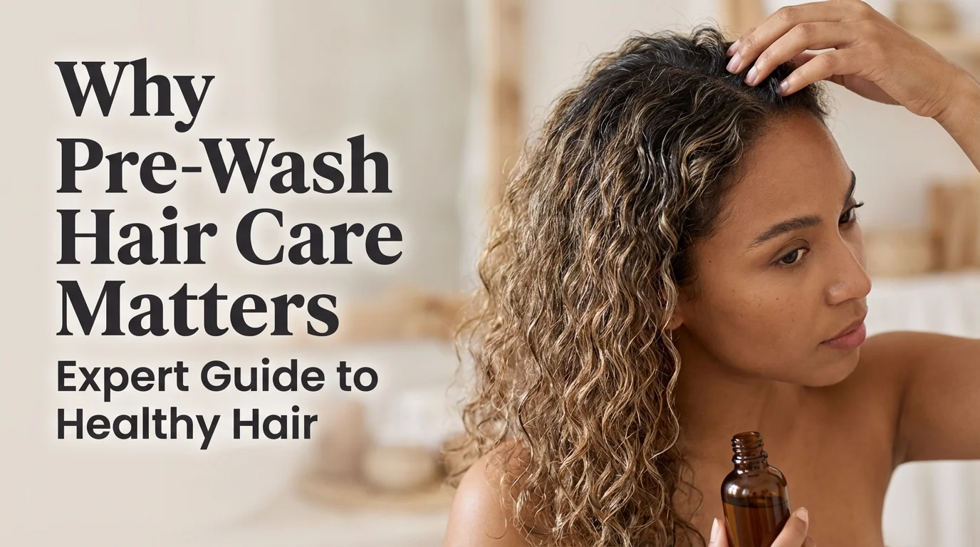 A person applying hair oil and detangling their hair as part of a pre-wash hair care routine for improved hair health.