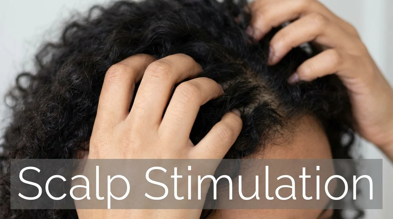 Demonstration of a manual scalp massage for blood flow and follicle stimulation.