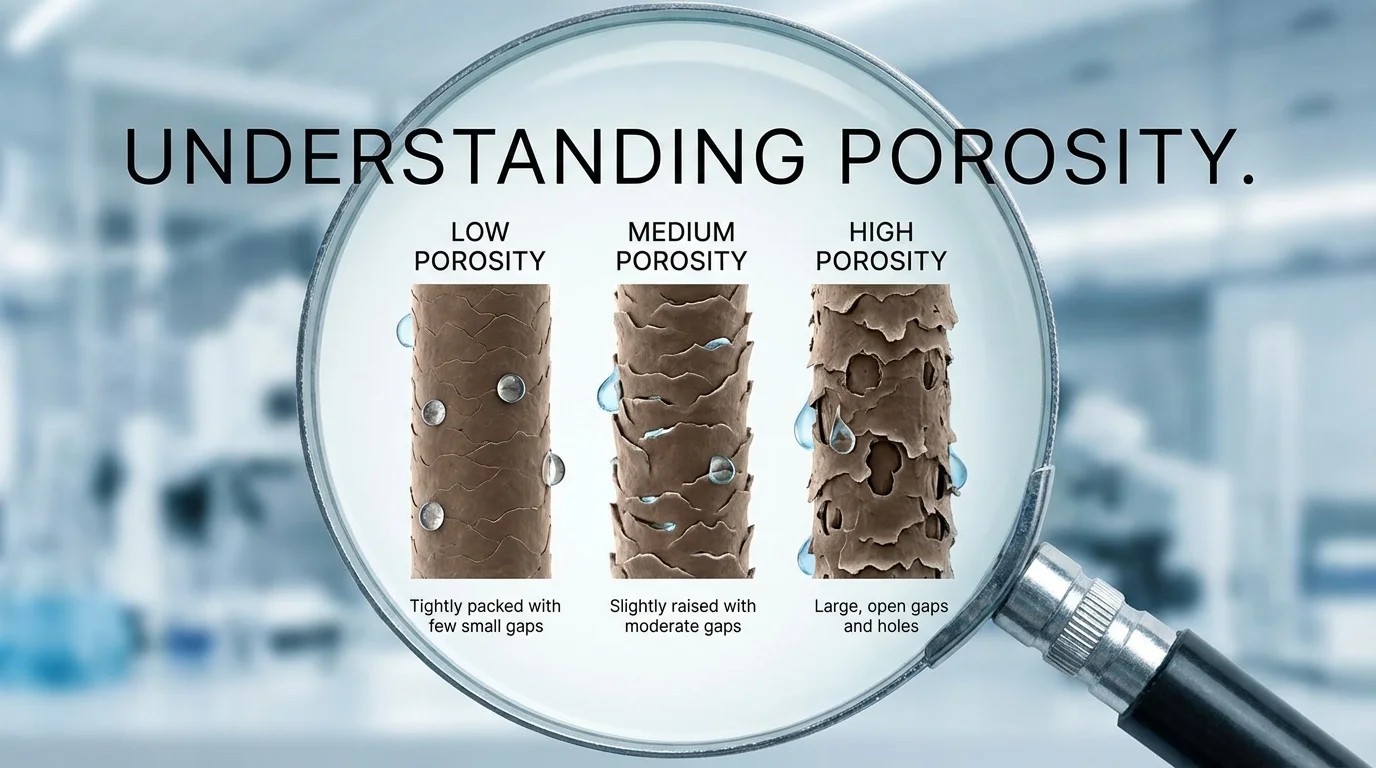 Conceptual diagram comparing hair porosity levels for better pre-wash product selection.