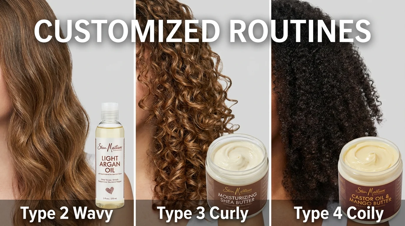 Three different hair types and the best recommended pre-wash products for each texture.