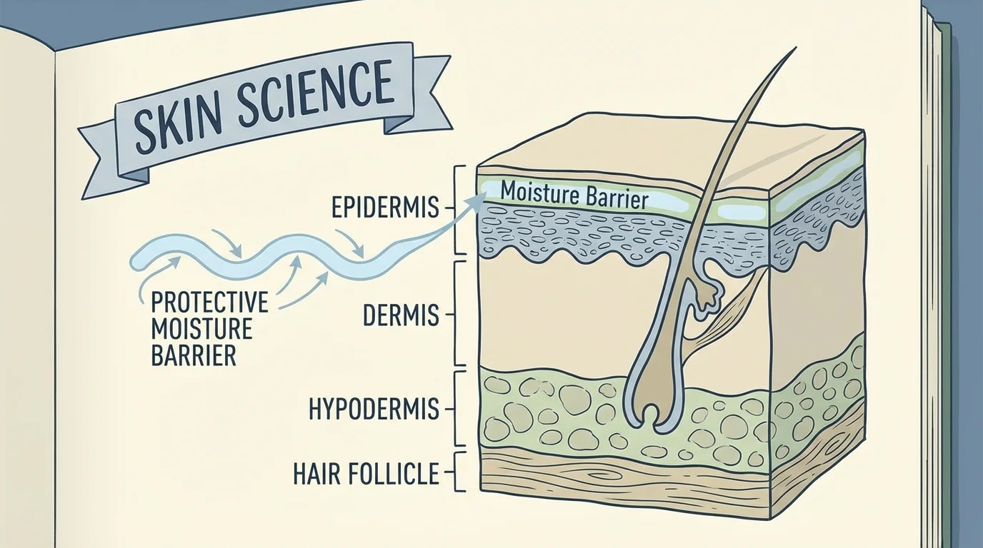 Medical illustration of skin layers and epidermis.