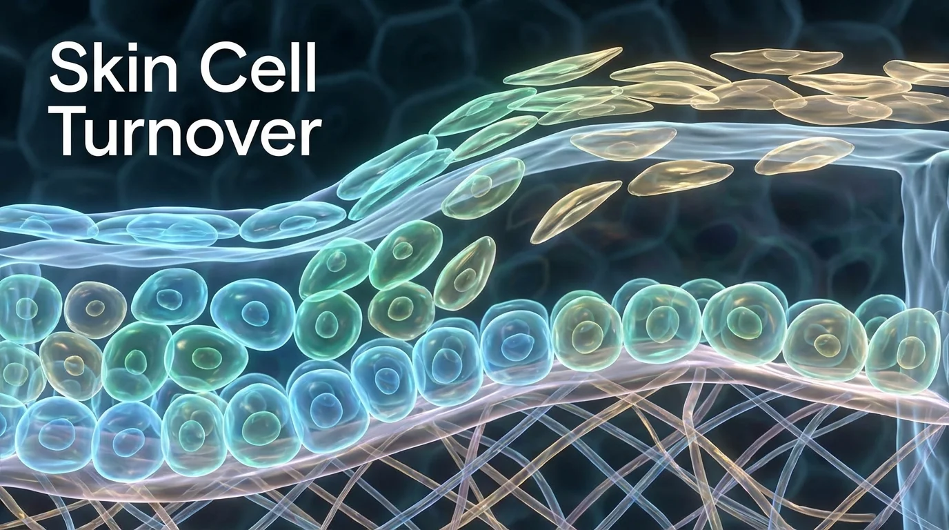 Microscopic view of skin layers showing the cellular renewal process.