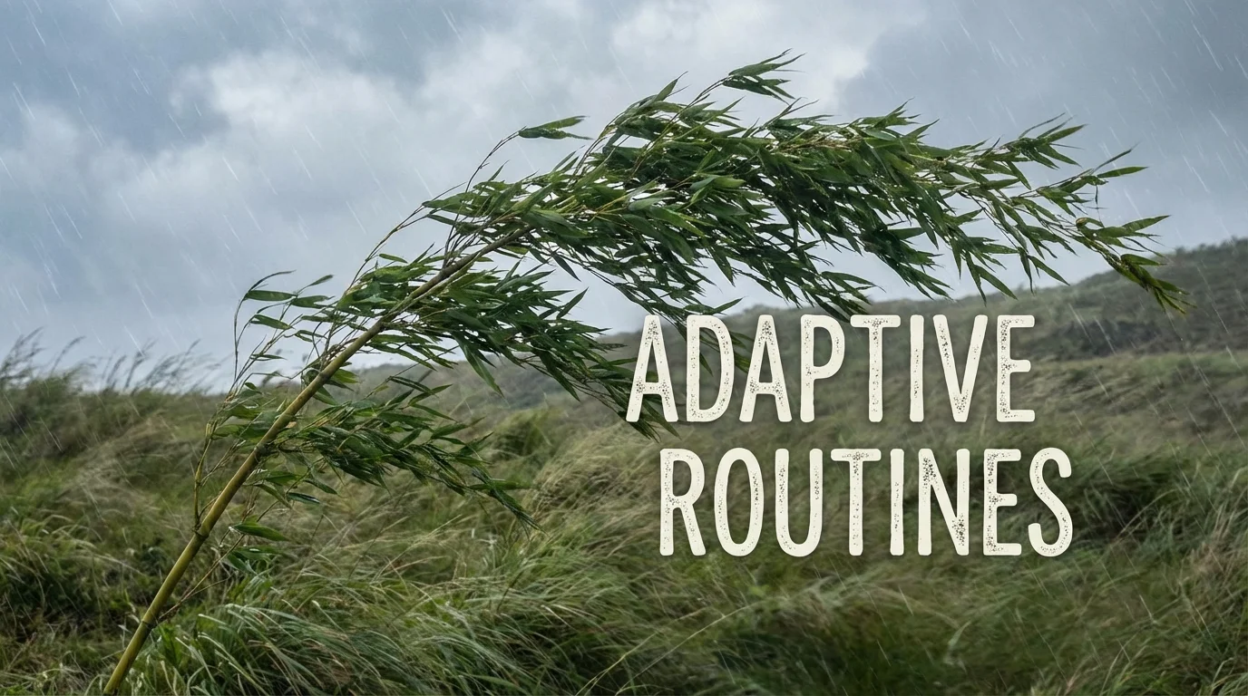 Bamboo bending in the wind symbolizing routine flexibility.