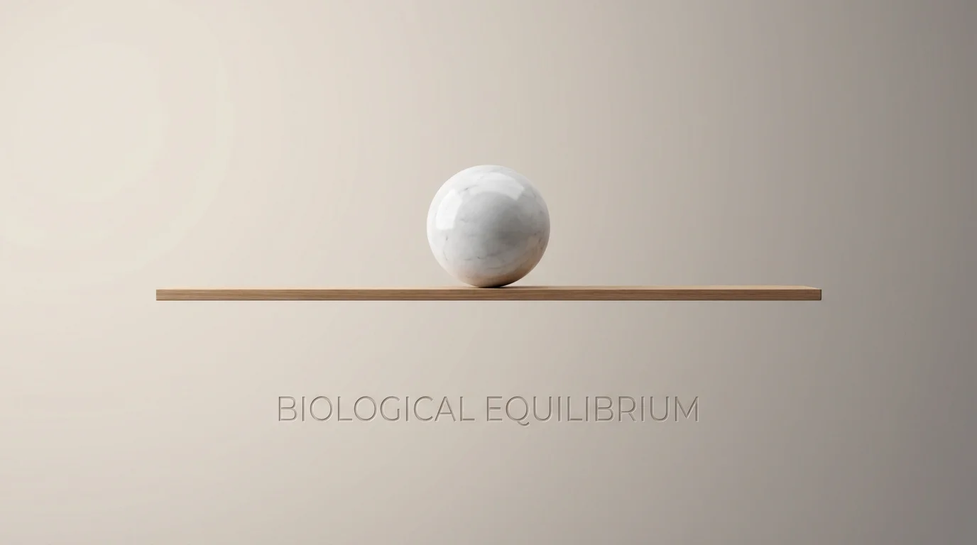 A marble balanced on a beam symbolizing the body's state of homeostasis.