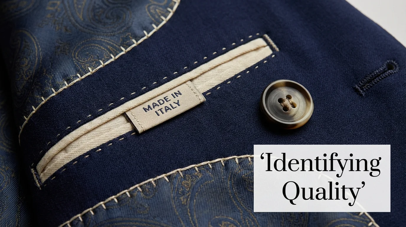 Detailed interior view of high-quality jacket construction and hand-stitching.