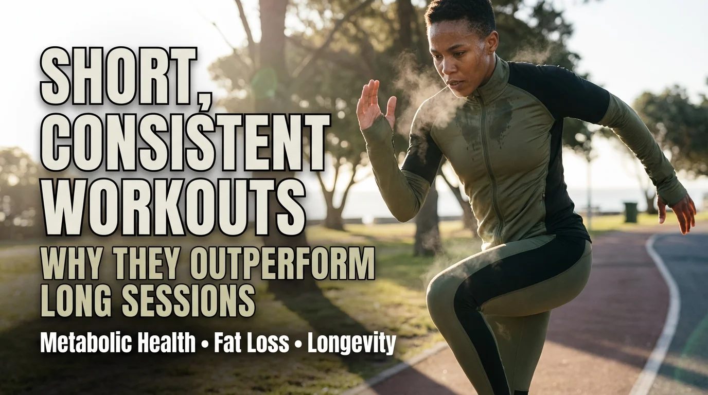 A person performing a high-intensity short workout at home with a digital timer, emphasizing consistency over duration.