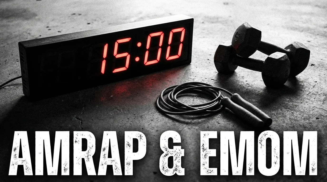 A fitness timer and equipment representing structured time-efficient workouts.